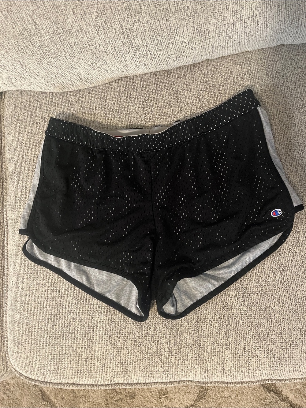 Champion Black Mesh Athletic Shorts with Gray Trim